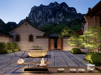中式新中式庭院小品 禅意私家庭院 四合院 景观寺庙