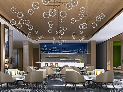 现代原木休息区 酒店休息区 酒店洽谈区 休闲桌椅组合 休息区水吧台 公共休息区