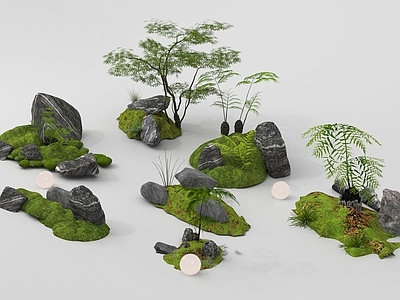 现代其他景观小品 植物堆庭院石头 现代景观石头