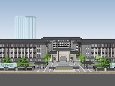 新中式学校建筑 教学楼学校 大学 典雅