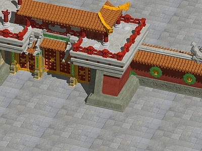 中式复古古建筑 城墙城门 古建筑