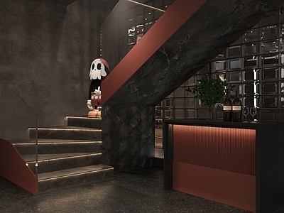现代工业楼梯间 楼梯厅 酒水吧台 玻璃隔断