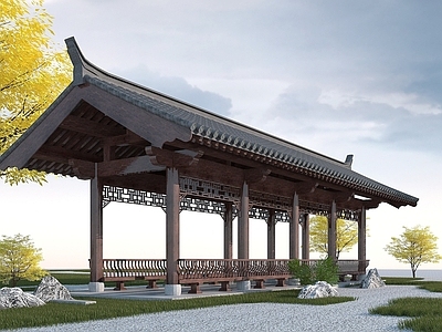 现代其他景观小品 古建长廊