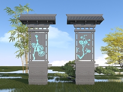 现代其他景观小品 中式广告牌