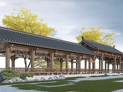现代其他景观小品 古建长廊