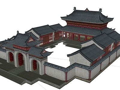 中式古建筑 中式山门 寺庙 道观