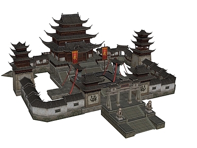 中式古建筑 中式古建筑 山门 寺庙 道观