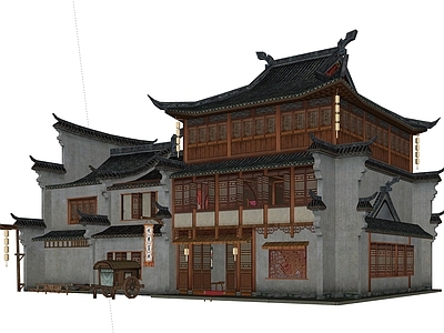 中式古建筑 中式古客栈 临街商铺 商业街