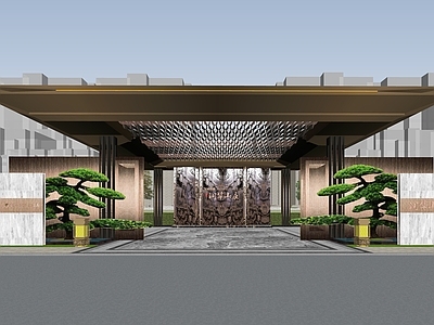 新中式售楼处建筑 新中式售楼部 售楼处景观 会所建筑