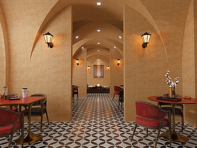 复古法式咖啡厅 复古风咖啡店 圆弧穹顶 异形吊顶 法式复古咖啡桌