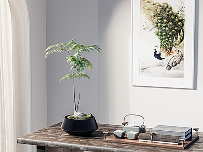 盆栽 绿植盆栽 新中式挂件 挂画 茶几