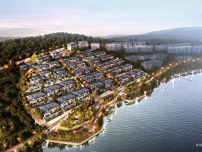 新中式现代小区建筑 山地建筑 别墅建筑 滨水景观 别墅区 小镇设计