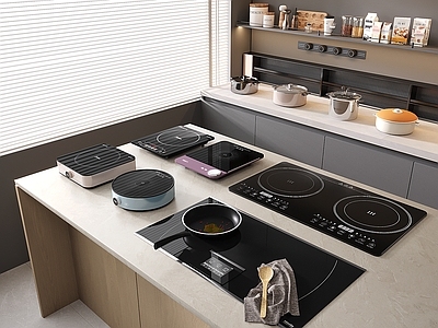 灶台 厨房灶具 电磁炉 嵌入式 一体面板 双灶头