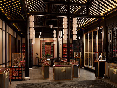 新中式中式珠宝店 珠宝店 展示空间 展示柜 新中式 中式