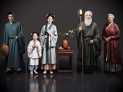 多人 2D古装人物 宋代一家人 古装一家人 古装家庭 古代家庭