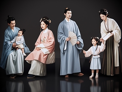多人 2D古装人物 宋代一家人 古装一家人 古装家庭 古代家庭