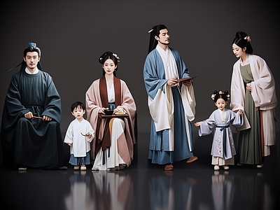 多人 2D古装人物 宋代一家人 古装一家人 古代家庭 古装家庭