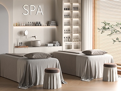 现代美容院 美容SPA 按摩床 SPA理疗床 护理床 护肤品展架