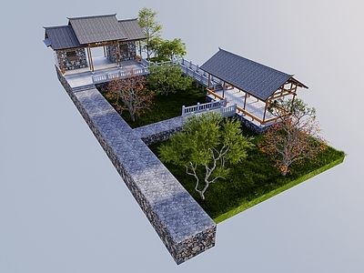 中式新中式乡村庭院 中式廊架 入口大门 园林 庭院 景观桥