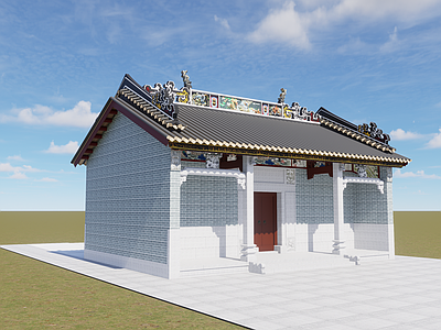 中式古建筑 祠堂门头 宗祠 岭南古建