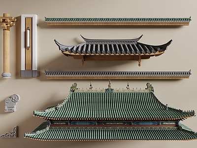 中式屋檐 古建屋顶 屋脊 瓦片 飞檐 柱子