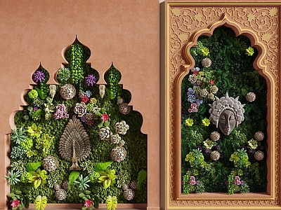 绿植墙 东南亚植物墙 东南亚构件 拱门造型 多肉植物墙 东南亚墙饰