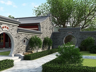 现代其他景观小品 古建院子