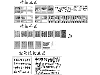 现代综合植物图库 植物盆景平立面图 施工图