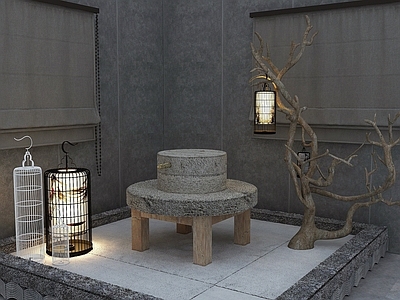 现代其他景观小品 农具磨盘