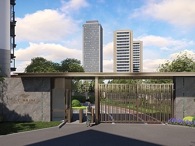新中式现代入口大门 小区入口大门 次入口 新中式门头