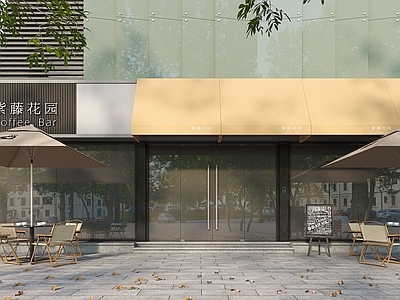 现代轻奢其他公共空间 咖啡店 门头 室外 休闲座椅 光影