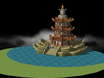 复古中古古建筑 灵岛佛塔 场景佛塔