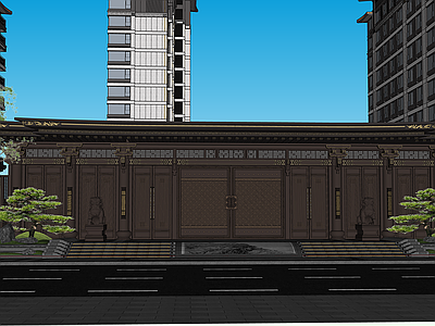 新中式中式办公景观 新中式示范区 下沉庭院