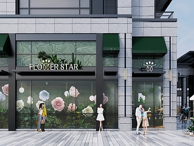 现代轻奢花店 商业街设计 门头 美陈 橱窗