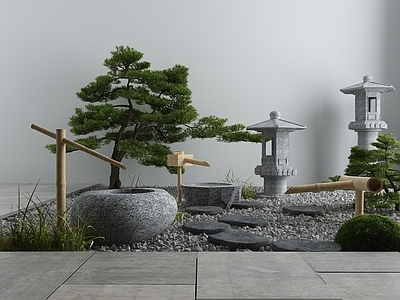 现代其他景观小品 新中式松树竹子