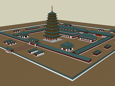 新中式古建筑 塔 寺庙 古建筑群