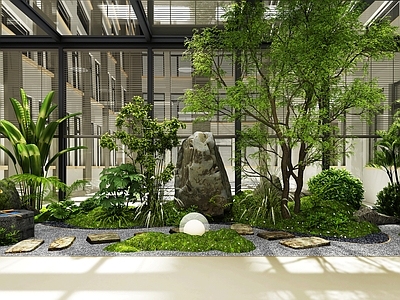 现代简约室内景观 阳光房 花房 植物景观 端景 地下室