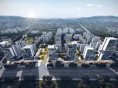 现代极简鸟瞰规划 住宅 商业 办公 综合体 规划