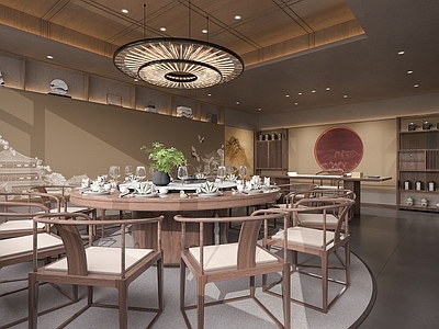 新中式包厢 新中式包厢 餐桌 茶桌 吊顶 会所包厢