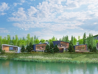 现代新中式树屋 度假木屋 木屋营地 滨水度假木屋