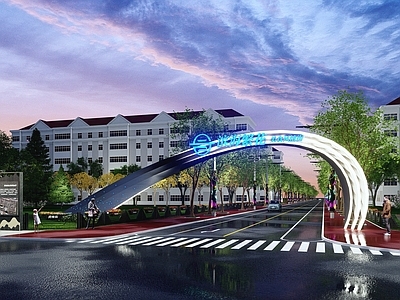 现代园路 现代入口大门 门户景观 入口节点 形象门头 城市公路大门
