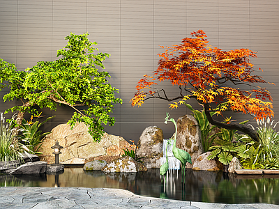 新中式庭院小品 新中式景观水景 造型树 雕塑小品 别墅庭院景观