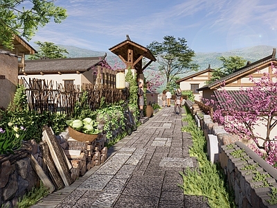 中式园路 乡村 乡村围墙 乡村园路 乡村门头