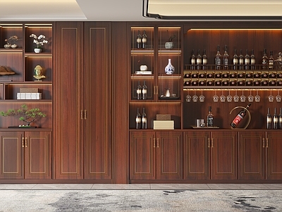 新中式中式家居餐厅 新中式酒柜 中式餐边柜 新中式博古架 新中式展示柜 中式组合展示柜