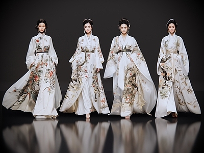 女人 2D现代人物 时尚时装秀 汉服模特 T台走秀 中国风时装秀