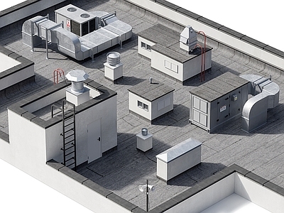 现代新中式其他局部构件 屋顶暖通空调系统 建筑屋顶设施