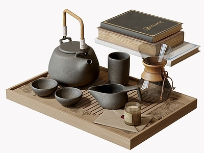 茶具 茶壶 茶杯 茶盘 书籍 茶桌摆件