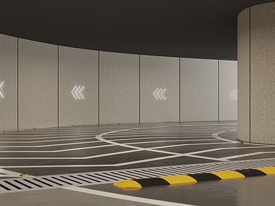 现代轻奢室内停车场 地下车库 停车场 地下停车场 地下车库坡道 交通设施