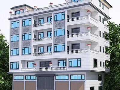 新中式中式住宅景观 自建房 别墅 外观 新中式
