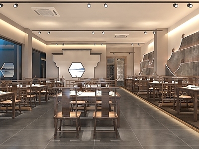 现代新中式中餐厅 徽派餐厅 餐桌餐椅